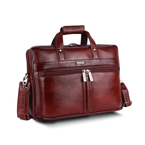 HAMMONDS FLYCATCHER Genuine Leather Laptop Bag Premium Office Bag with Adjustable Strap and Multiple Compartments 1 Year Warranty Fits 15.6 Inch Lapto