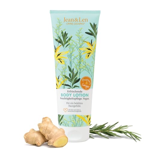Jean & Len Lozione corpo rinfrescante Rosmarino e Zenzero, idrata e rivitalizza la pelle, fragranza fresca e speziata, vegana, senza parabeni e siliconi, 250 ml