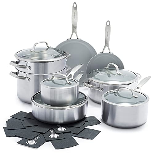 Comparison: Best Greenpan Venice Pro Costco 3 GreenPan Venice Pro Tri-Ply Stainless Steel Healthy Ceramic Nonstick 13 Piece Cookware Pots and Pans Set, PFAS-Free, Multi Clad, Induction, Dishwasher Safe, Oven Safe, Silver