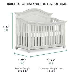 Madison 5 in 1 curved top convertible crib in antique grey mist features 3 mattress height settings wooden nursery and bedroom furniture baby crib  urban country home decor