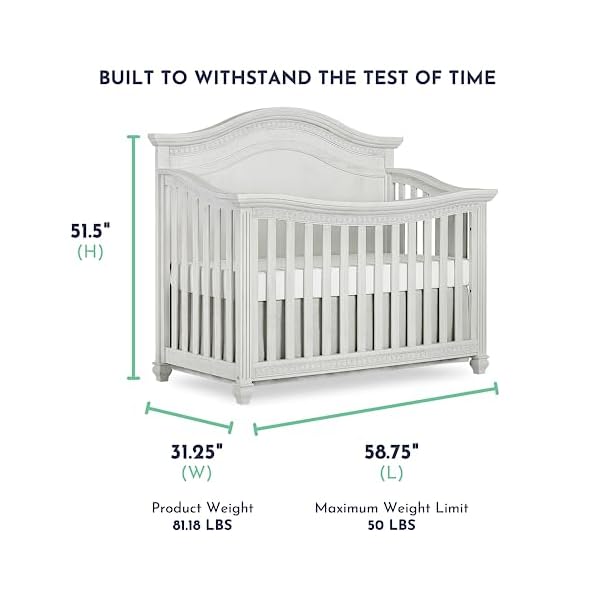 Madison 5 in 1 curved top convertible crib in antique grey mist features 3 mattress height settings wooden nursery and bedroom furniture baby crib  urban country home decor