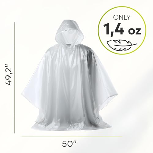 Disposable Rain Ponchos for Adults - Clear Ponchos with Hood, Compact and Clear, Emergency Poncho - Rain Poncho - Ponchos Adult - Travel Rain Poncho Hiking, Camping - Ponchos Bulk (Pack of 4)4