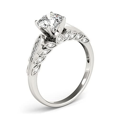 Blocaci Engagement Ring 1.0 CT Center Round Cut Floral Moissanite Engagement Rings for Women 10k 14k 18k White Gold4