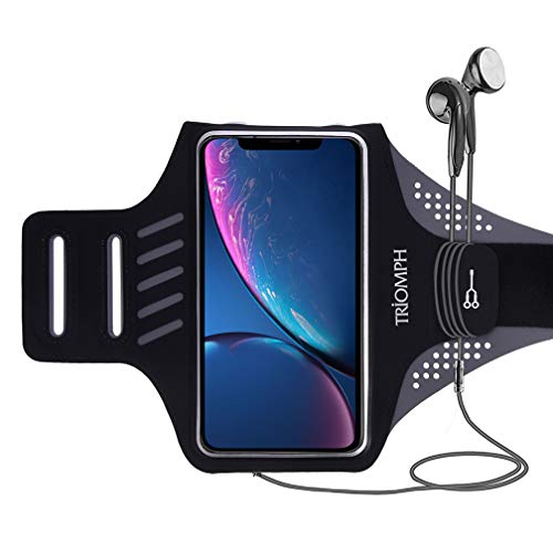 Triomph Running Armband,Phone Armband Case for iPhone Xs Max, XR, X, 8, 7, 6 6S, 8+/7+/6+,Galaxy S9+/S8+/Note with Adjustable Elastic Band & Key Card Holder, for Running, Hiking 6.5''