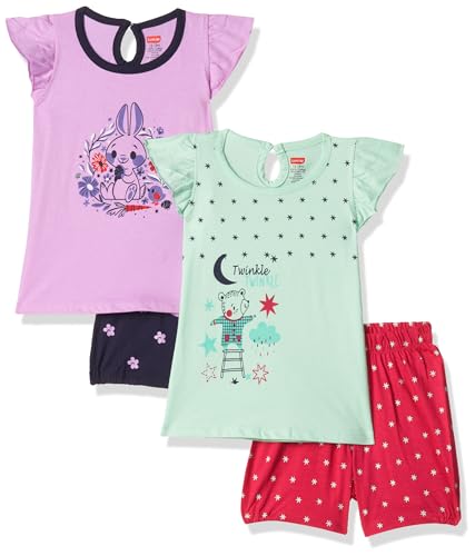 Image of LuvLap Baby Girls Regular Fit 100% Cotton Half Sleeves Girls Top CoSet Pack of 2