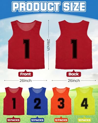 Image of Suhine 48 Pcs Adult Pinnies for Sport Soccer Nylon Mesh Scrimmage Vest Mesh Basketball Football Team(Cute Color,XXL)