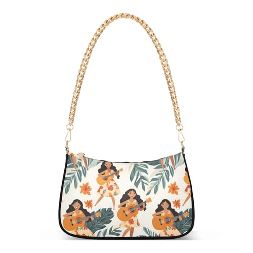 Clutch Shoulder Bags Tote Evening Purse Handbags for Women Hawaii Guitar Tropical Plants Hobo Bags with Zipper Closure