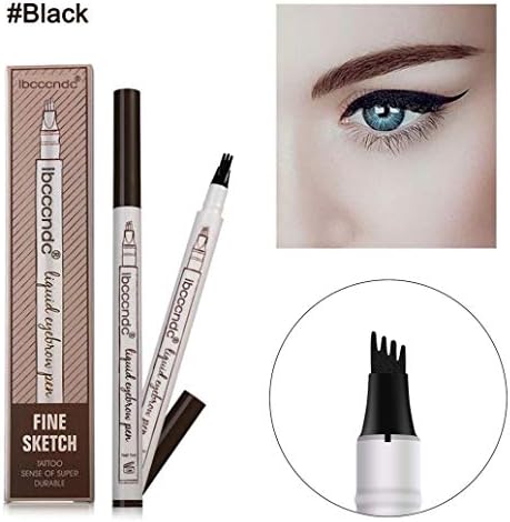 Vominice Eyebrow Tattoo Pen, Microblading Eyebrow Pencil with Four Tips,Waterproof Brow Gel, Fork Tip Applicator Creates Natural Looking Brows Effortlessly and Stays All Day (#04 - Black)
