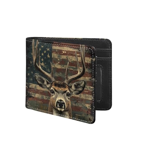 Image of Coldinair Elk American Flag Wallet for Teen Boys Kids Bifold Wallet Purse Leather Credit Card Cash Id Holder Cool Slim Bifold Small Coin Purses