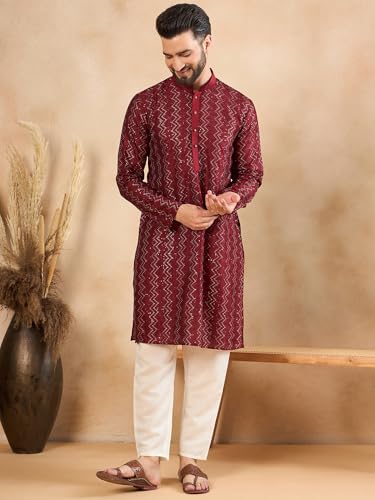 Image of Amazon Brand - Tavasya Men Linen Traditional Regular Kurta | Ethnic Wear