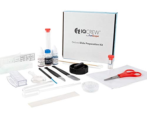IQCrew 40-Piece Deluxe Microscope Slide Preparation Kit - Essential Student Tool Kit w/Stains + Shrimp Hatchery Experiment - SP-18