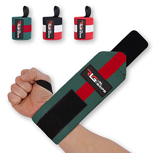 RL Grips™ Wrist Wraps, Muñequeras Deportivas Gym, Calistenia, Cross Training, Cross Fitness, Powerlifting, Muñequeras para Fitness, Soporte y Protección para muñecas Hombre y Mujer (Verde y Rojo) Cover