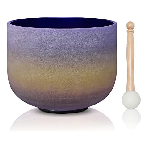 CVNC 440HZ 8 Inch Rainbow Colored A Note Third-Eye Chakra Frosted Quartz Crystal Singing Bowl for Sound Healing and Meditation Cover