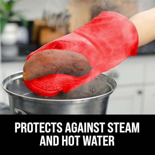 Image of BPA-Free Silicone Oven Mitts Ultra Heat Resistant up to 500F - Oven Mitts with Thick Cotton Liner - Long Slip Resistant Pot Holders, Flexible Oven Gloves - Canyon Red 13.7
