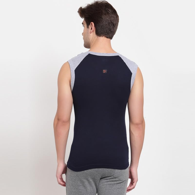 Image of sporto Men's Multipurpose Pure Cotton Gym Vest with Contrast Shoulder Pannel
