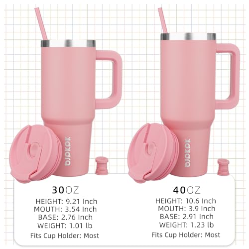 Image of BJPKPK Insulated Tumblers With Handle And Straw 40 oz Stainless Steel Tumbler Cups With Lid,Light Pink