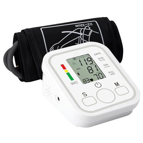 Blood Pressure Monitor for Home Use, Upper Arm Digital BP Monitor with Voice Prompt & Large Display, CE Certified, Portable and Accurate, ABS Material (Plug-in and Battery-Operated)