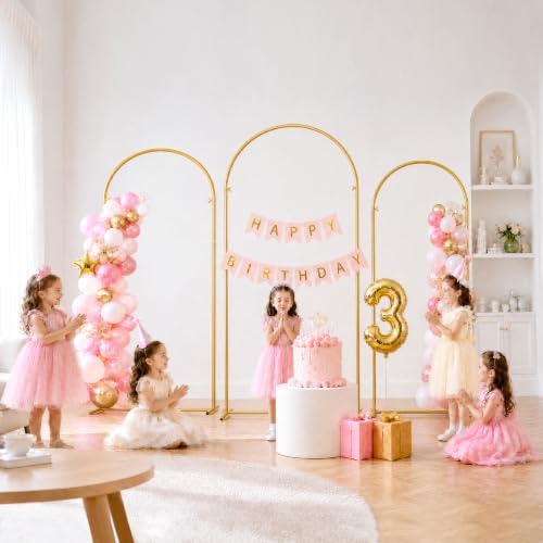 Image of GRENTY Wedding Arch Backdrop Stand Set of 3, 7.2FT, 6.6FT & 6FT Gold Metal Balloon Arch Frame for Flowers, Wedding Ceremony, Birthday, Baby Shower and Party Decor