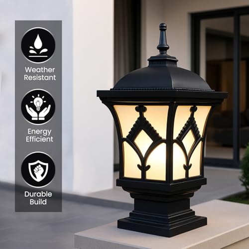 Image of GIGAWATTS ‎BARFI Outdoor Gate Light - 101% Rust & Waterproof Die-Casting Aluminium Exterior Piller Lamp Base Mount for Garden, Boundary Walls & Home Entrances (B22 Holder, Bulb Not Included, Black)