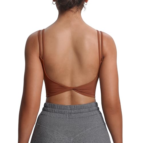 Image of Aoxjox Women's Workout Sports Bras Fitness Padded Backless Yoga Crop Tank Top Twist Back Cami