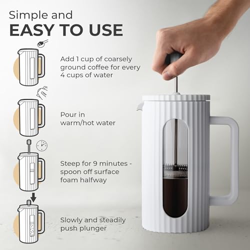 Kaffe French Press Coffee Maker  - Borosilicate Glass and BPA-Free Plastic Coffee Press - White - Lightweight Travel & C - Additional View