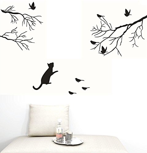 Vinilo Decorativo Gato Negro Mirando Pájaros para Pared miniatura 5