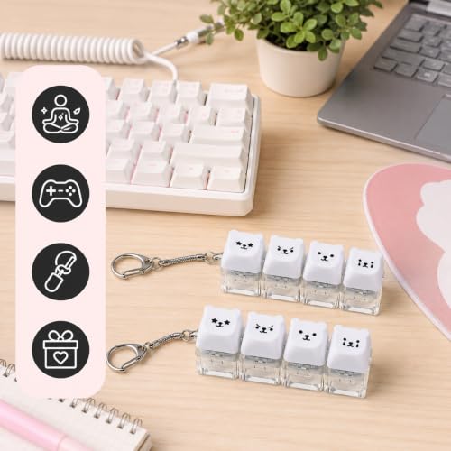 Susade 2 PCS Cute Keyboard Fidget Clicky Stress Relief Clicker Keychain Decompression Button Stress Relief Fidget Keyboard White Bear Finger Clicker Toys for Adults at Work Travel Home Anxiety - Image 3