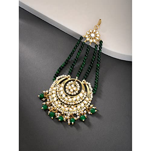 Image of Peora Gold-Plated Kundan Pearl Studded & Beaded Passa /Matha Patti Jewellery for Women & Girls