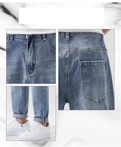 Men's Loose Fit Straight Leg Casual Nine-Point Jeans with Tapered Ripped Long Pants2