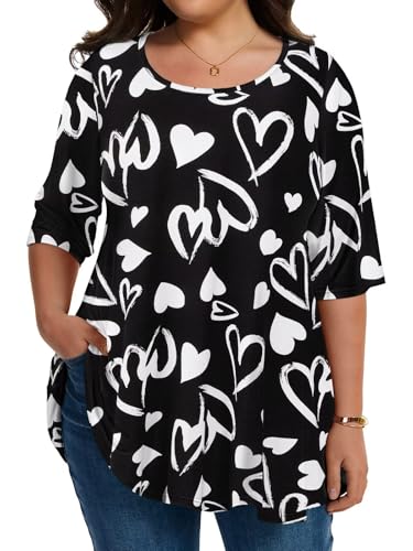 LARACE Elbow Sleeve Plus Size Tops for Women Round Neck Women's Half Sleeves Tunic Spring Summer Fall Clothes Shirts Blouse