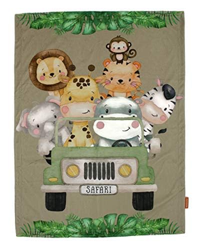 Image of Dear Baby Gear Baby Blankets - Nursery Blankets for Newborn - Crib Bedding - Soft Blanket for Infant & Toddlers - Blanket for Boys & Girls - 40" x 30" (Safari Party Adventure, Smooth Cream)