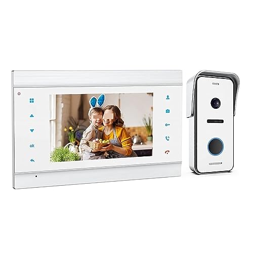 SMTYXS Sistema De Intercomunicación con Timbre De Teléfono con Puerta De Vídeo De 2 Cables, Monitor De 7 Pulgadas con Timbre con Cable, Botón Táctil, Instantánea/Registro(1Monitor 1Doorbell)