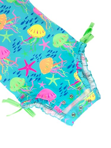 Image of RuffleButts Baby Girls UPF 50+ Sun Protection Floral Printed Long Sleeve One Piece Rash Guard Swimsuit with Zipper
