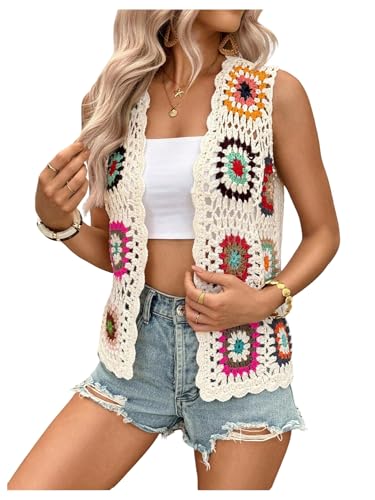 Verdusa Women's Boho Floral Open Front Crochet...
