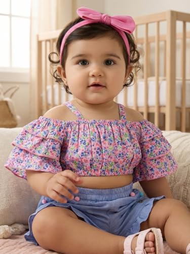 Image of Nautinati Baby Girls Cute Printed Top and Shorts Clothing Set | Age 0-3 Years