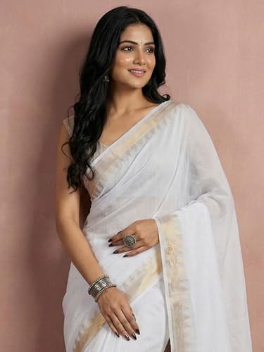 Image of Satrani Women's Cotton Silk Weaving Border Saree with Unstitched Blouse Piece