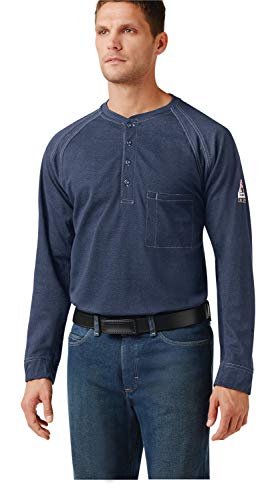 Bulwark Men's IQ Series Long Sleeve Comfort Knit Henley, Dark Blue, 2X-Large