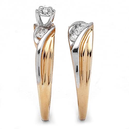 Palm Beach Jewelry Yellow Gold-Plated Sterling Silver Round Cubic Zirconia Two Tone Diagonal Bridal Ring Set2