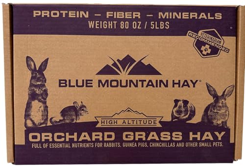 Blue Mountain Hay | Fresh Orchard Grass Hay (5 Pounds) | High Fiber, Soft & Leafy | High-Altitude Hay Pet Food for Rabbits, Guinea Pigs, Chinchillas, Hamsters, and Other Small Pets
