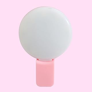 GIFZES Luz LED para selfies con clip, 3 niveles de luz ajustable, iluminación flash USB recargable para selfies, grabación de video, maquillaje rosa