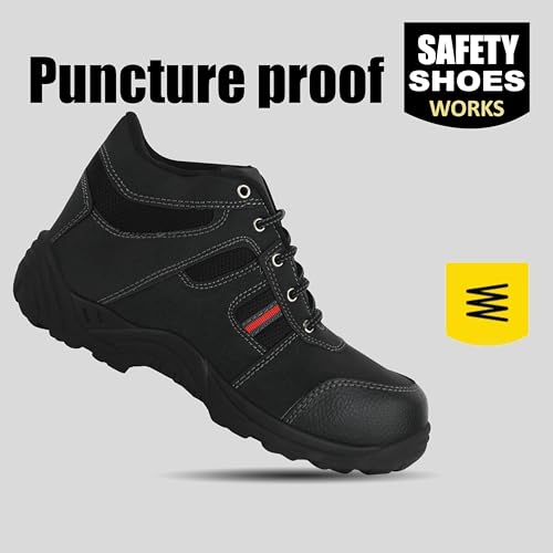 Image of ELECANT Lace-up Steel Toe Safety Shoes for Construction, Factory and Industrial Work||Black Safety Shoes for Men