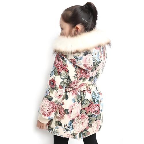 Girls Winter Coat Warm Cotton Children Floral Print Coats Hooded WaterProof Jackets3