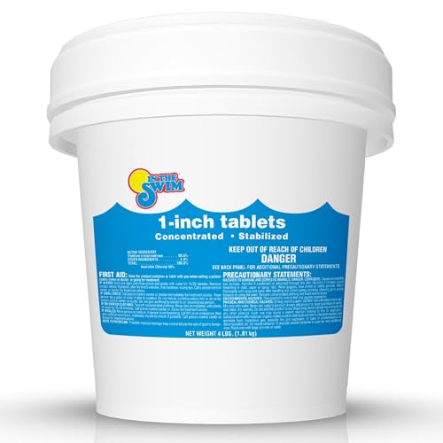 In The Swim 1 Inch Stabilized Chlorine Tablets for Sanitizing Swimming Pools - Fast Dissolving - 90% Available Chlorine - Tri-Chlor - 4 Pounds