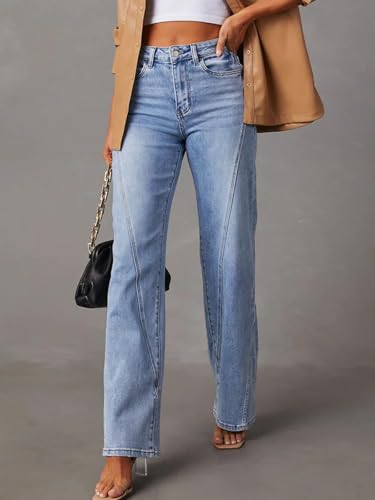 Womens Wide Leg High Waisted Jeans Stretchy Straight Loose Baggy Denim Pants2