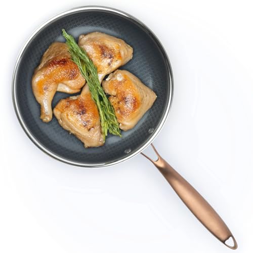 David Burke Geoclad Ceramic Hybrid Non-Stick 10' Fry Pan – Stainless Steel Sear Surface, Geometric Pattern, Tri-Ply Clad Body, Pfoa-Free, Dk Gray/Copper