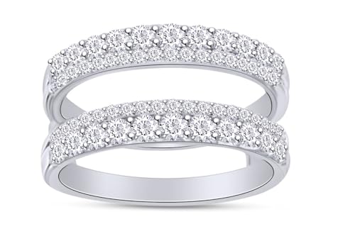 AFFY 1.00 Carat (ctw) Round Cubic Zirconia Anniversary Wedding Band Enhancer Guard Double Ring in 14K Gold Over Sterling Silver for Women