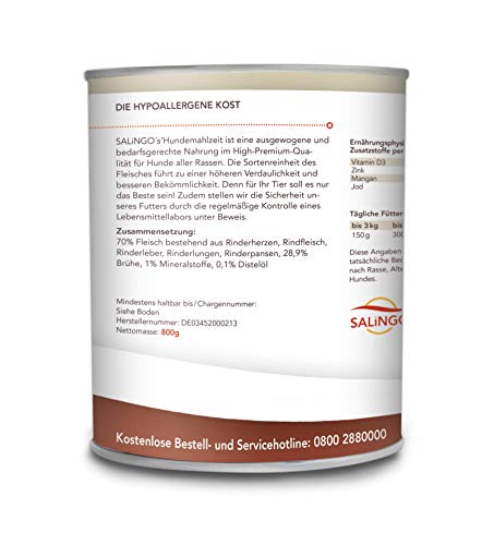 SALiNGO Premium Nassfutter für Hunde Rind PUR, getreidefrei, hoher Fleischanteil, allergenarm, Barf Dosen