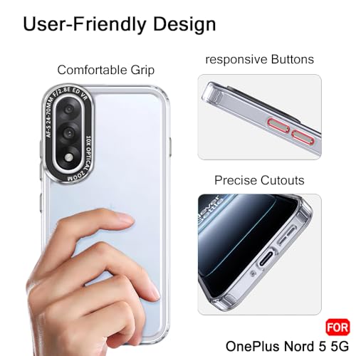 Image of TheGiftKart Hybrid Shockproof Back Cover Case for OnePlus Nord 5 5G | Stylish Camera Border | Electroplated Buttons | Crystal Clear Hard Back Cover Case (TPU & PC, Transparent Bumper)