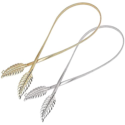 Familyhouse Women's Metallic Elastic Stretchy Skinny Chain Leaf Belt Stylish Metal Leaf Dress Belt3