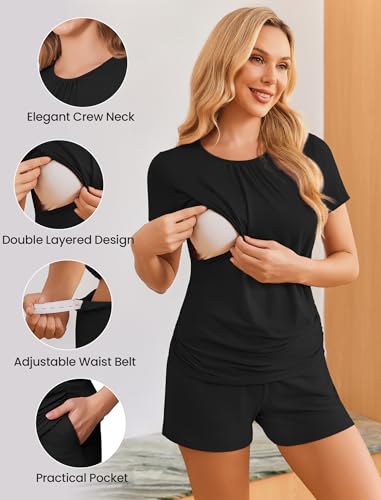 Image of Ekouaer Womens Nursing Pajamas Maternity Breastfeeding Pjs Sleepwear Layer Soft Postpartum Lounge Set Pregnancy Clothes